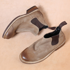 Челси сапоги 复古切尔西靴男磨砂皮真皮反绒皮英伦高帮短靴套脚圆头马丁靴软底