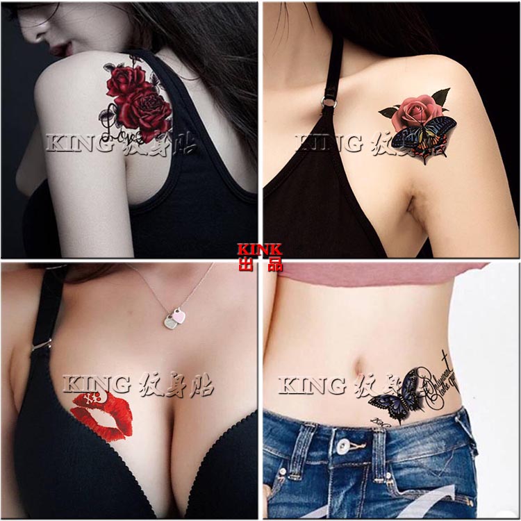 KING tattoo sticker waterproof female universal durable suit special price rose red lip sexy scar