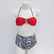 Special factory direct tail goods European and American retro high waist belly hanging neck bikini do zebra pattern womens swimsuit