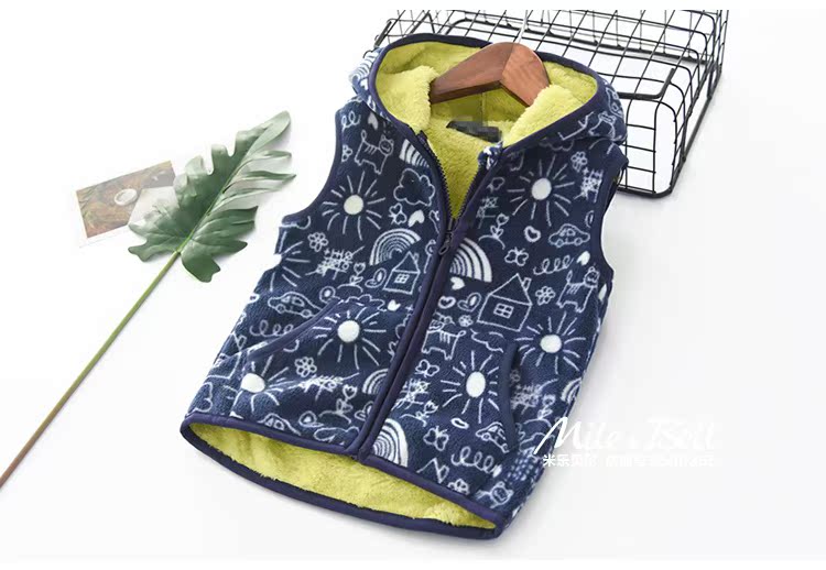 00 trẻ em trùm đầu cộng với áo len lông cừu nhung 2018 thu đông nam nữ mới in vest vai vest hoang dã áo len ba lỗ cho bé