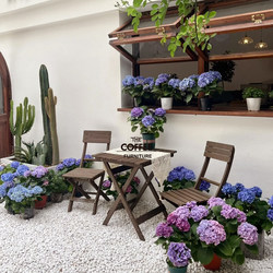 Commercial Outdoor Milk Tea Shop Foldable Table and Chair Courtyard Retro Solid Wood Foldable Square Table Balcony Coffee Table Cafe Dining Table