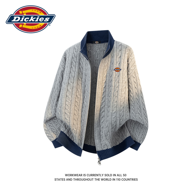 Dickies American Style Trendy Knitted Cardigan Sweater for Men 2026 Autumn and Winter Loose Stand-Up Collar Casual Zipper Jacket