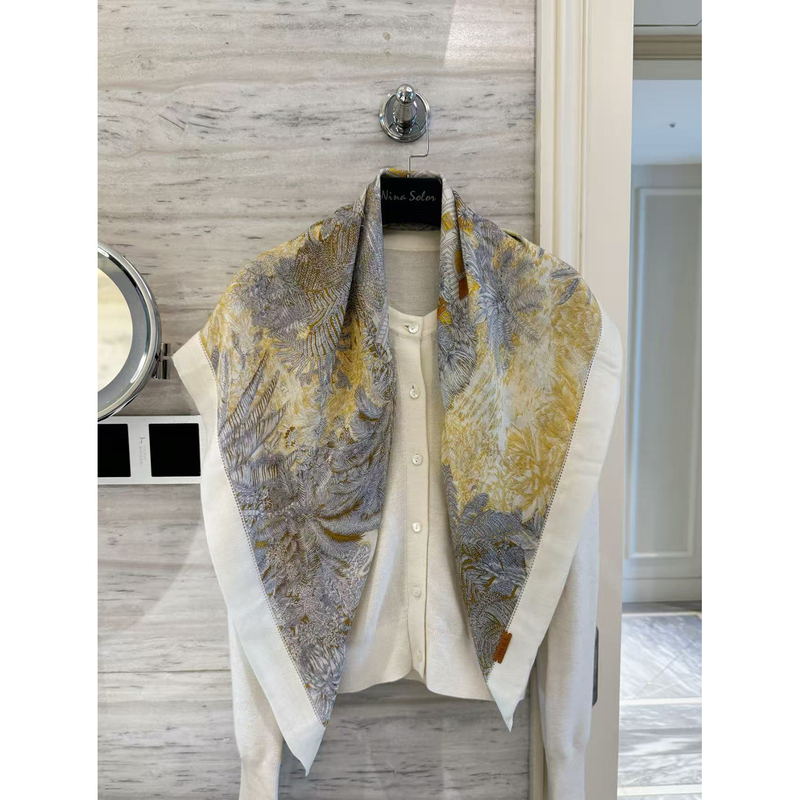 Ninasolor Tropical Rainforest Fubao Soft Water-Soluble Wool Australian Wool Square Scarf 90cm