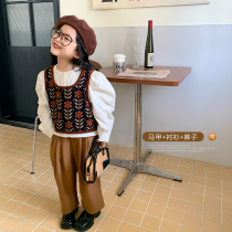2022 - Fall 2022 new Korean girl suit in childrens shirt vesicles retro girl pants three pieces tide