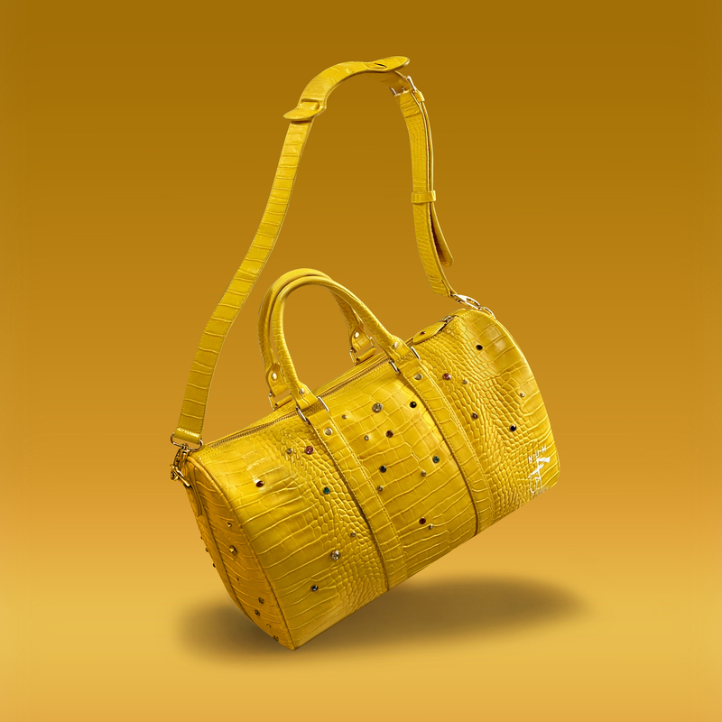 S45 Yellow Crocodile Leather Pattern Colorful Diamond Inlaid Casual Shoulder Bag American Street Fashion Handbag Travel Bag