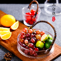 Japanese rattan fruit plate Light luxury portable glass basket Living room net red wine barrel Snack plate Household nut plate