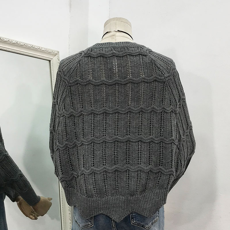 Thời trang hoang dã cổ tròn áo thun rộng tay dài bất thường áo len nữ hàng đầu Hàn Quốc áo khoác cardigan nữ