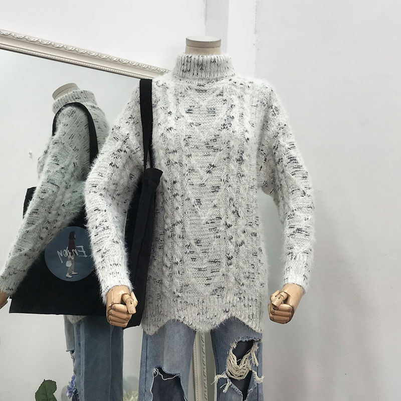 Mùa thu mới dài tay cao cổ lỏng lẻo giảm béo lười gió màu len hoang dã phụ nữ áo len nữ hàn quốc