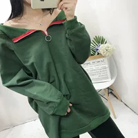 K 03 quần áo thu đông mới phong cách Harajuku dài bf triều lỏng dây kéo nửa cao cổ áo len dài tay hàng đầu áo kiểu trung niên