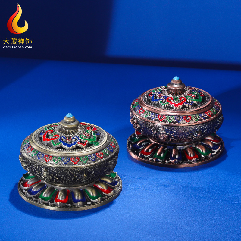 Tibetan household incense burner for Buddha Pure Copper eight auspicious lotus ring incense burner Small indoor agarwood sandalwood incense burner