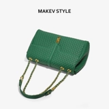 Зеленая цепь, вместительная и большая сумка на одно плечо, сумка через плечо, изысканный стиль, на цепочке, из натуральной кожи