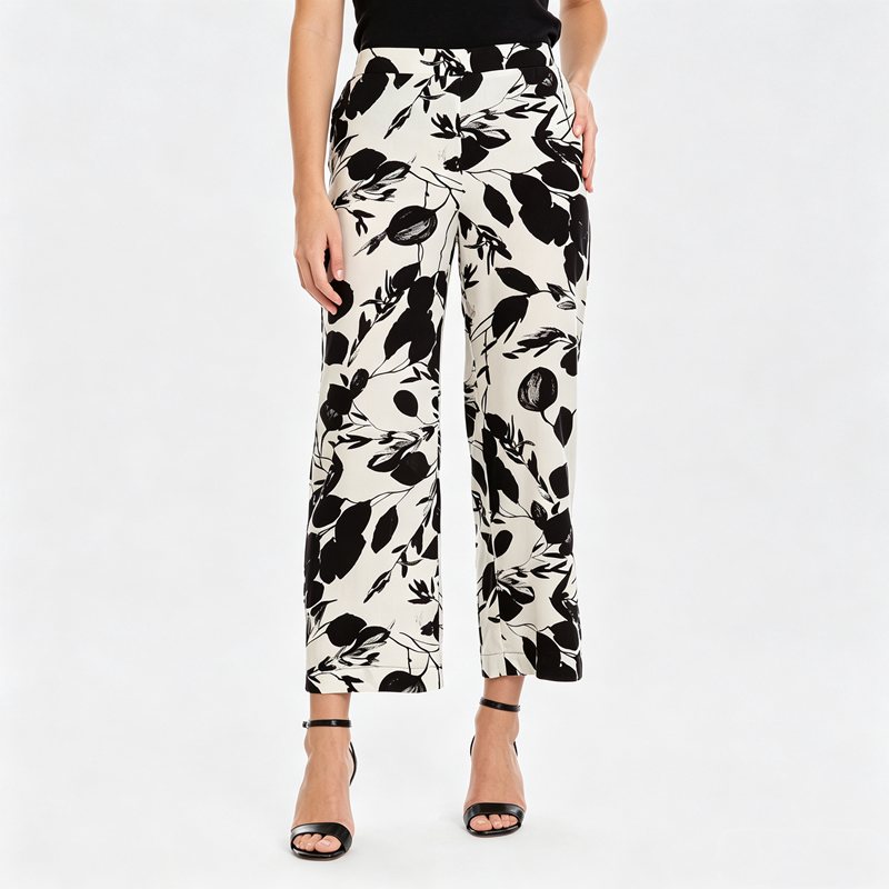 Large Size Ink Print High-Waisted Cotton Silk Wide-Leg Pants for Women L87215 Summer Loose Slimming Drape Straight-Leg Trousers Large Size Ink Print High-Waisted Cotton Silk Wide-Leg Pants for Women L87215 Summer Loose Slimming Drape Straight-Leg Trousers