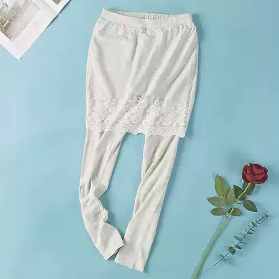 23190 spring and autumn new Korean version of embroidery lace stretch slim-fitting fake two-piece female nine-point inner trouser skirt 1212