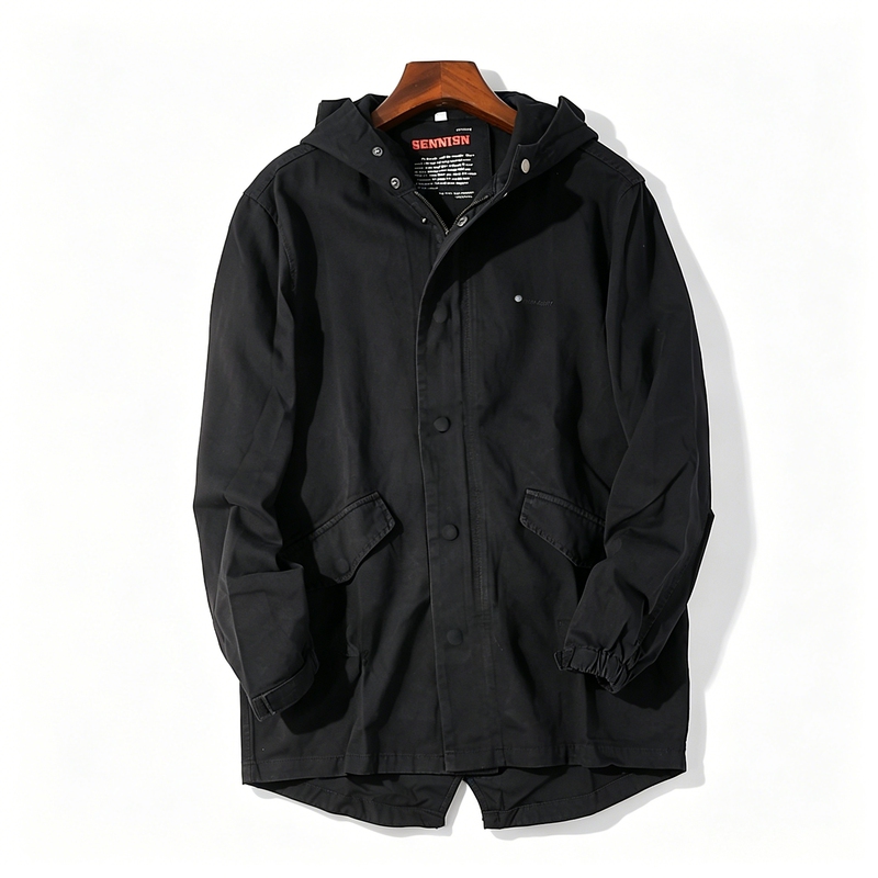 American Retro Twill Cotton Hooded Workwear Windbreaker for Men and Women H86722 Loose Casual Versatile Mid-Length Jacket