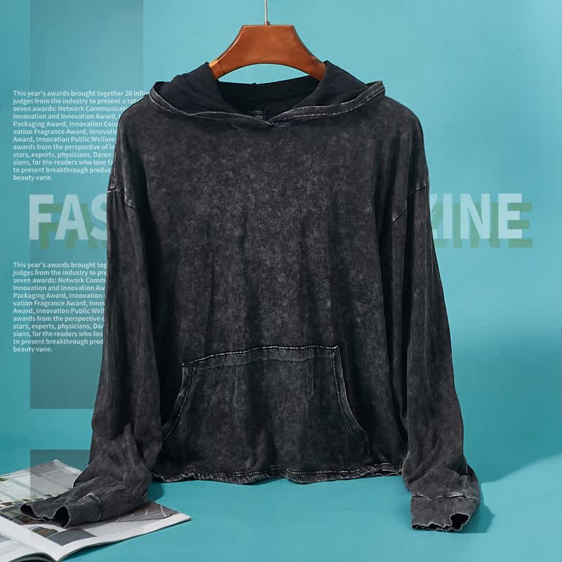 Foreign trade 2022 new thick cotton T jacket woman 4 2H68848 Lions hat sleeve head pure cotton 100 lap washed with long sleeve blouses