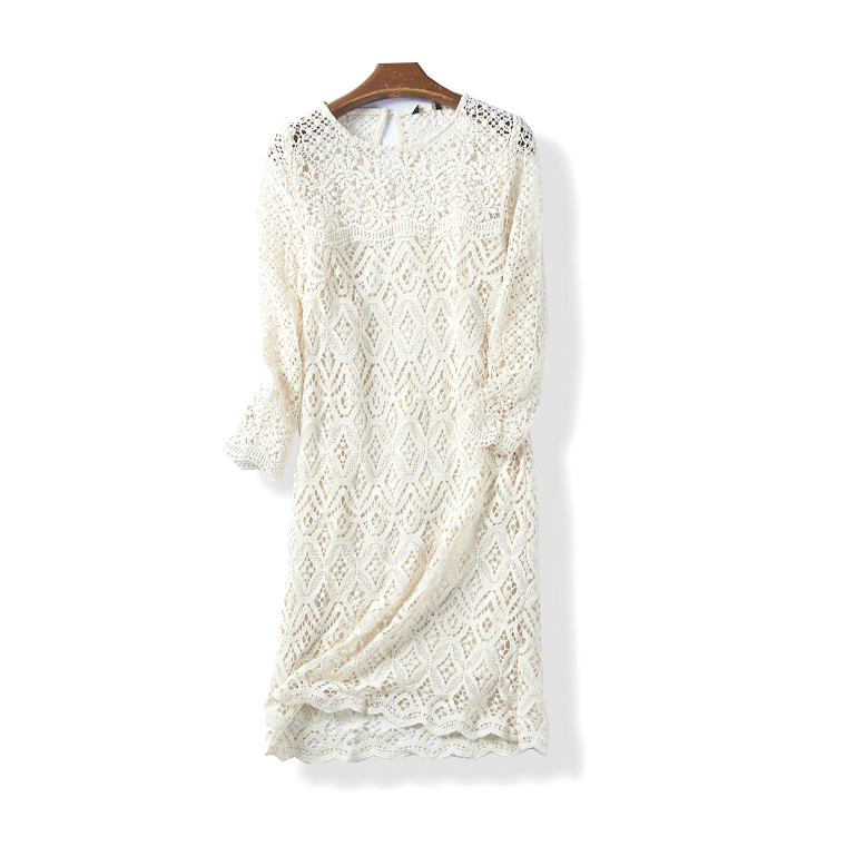 37291 Mùa Xuân và Mùa Thu Phụ Nữ Mới của Phụ Nữ Openwork Chín Tay Áo Đầm Ren Váy Midi Midi Tháng Bảy 31 váy maxi dài