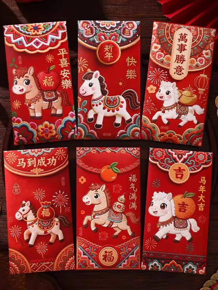 2026 Year of the Horse 3D Embroidered Red Envelope Creative Children's Spring Festival New Year Money Bag General Use Red Packet