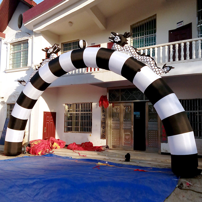 Factory direct sales inflatable arch gas mold professional custom funeral white matter black and white double dragon arch Wedding arch foyer