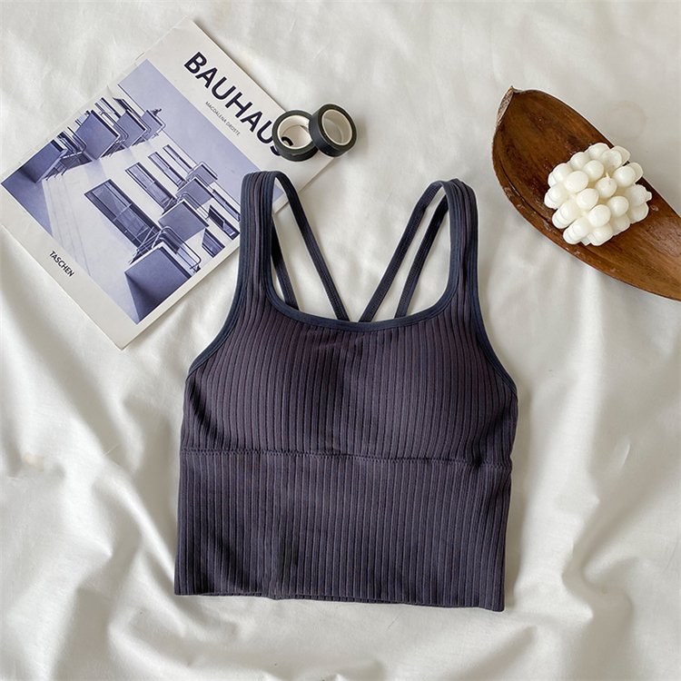 Real price real shot 2021 spring no steel ring bra pad wrapped chest back cross sling sports bra underwear