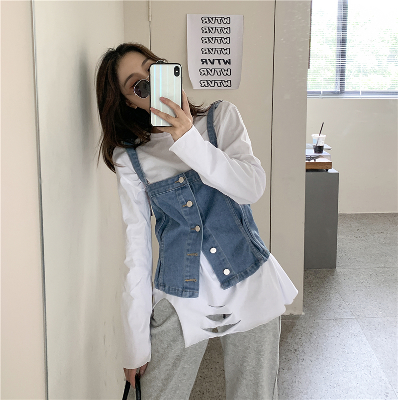 Real shot ~ 2020 autumn new personalized denim suspender vest for women