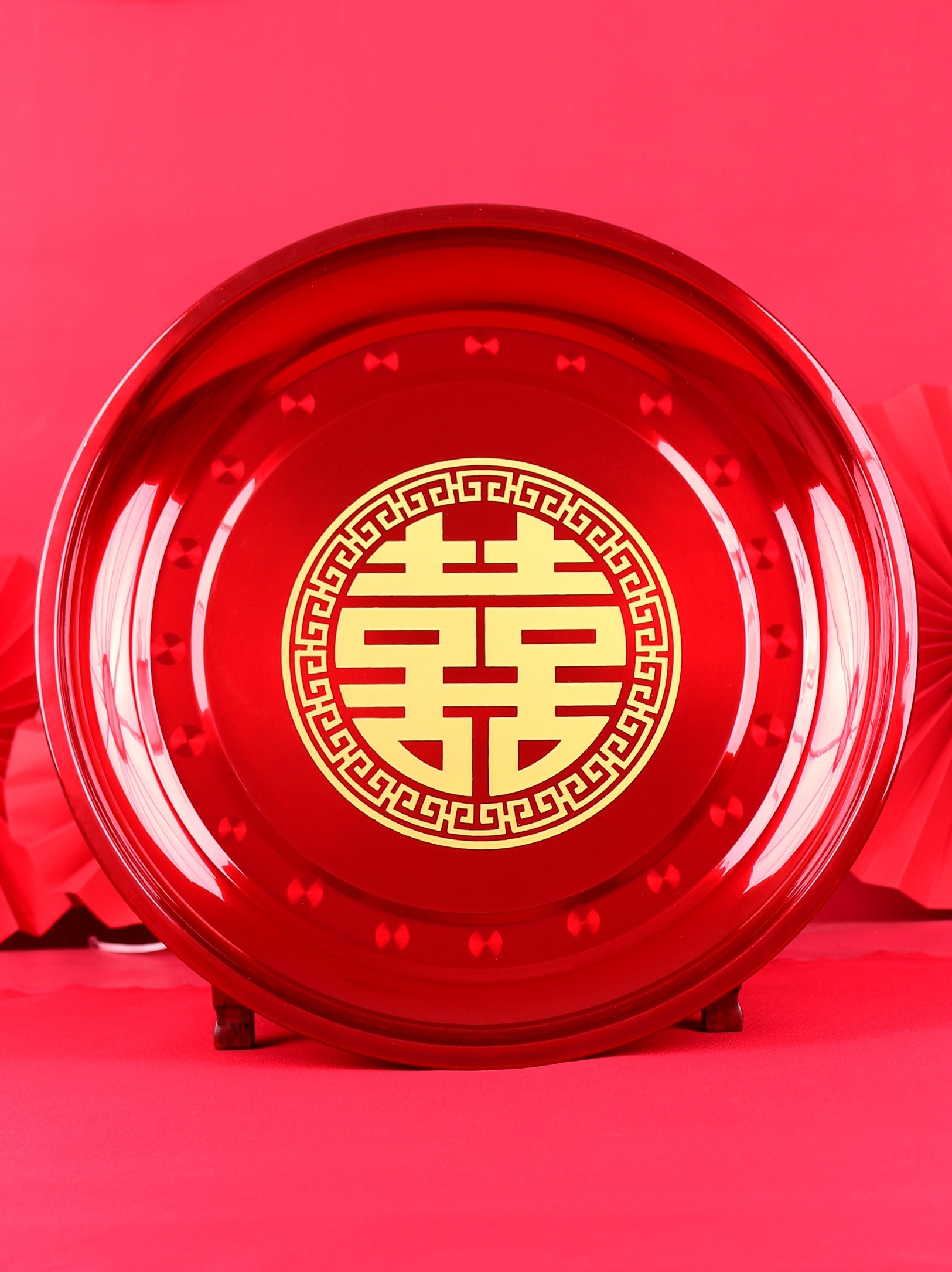 Wedding candy plate Wedding toast cup toast pot Red tray Happy word dried fruit Happy sugar tea plate Happy plate Fruit plate