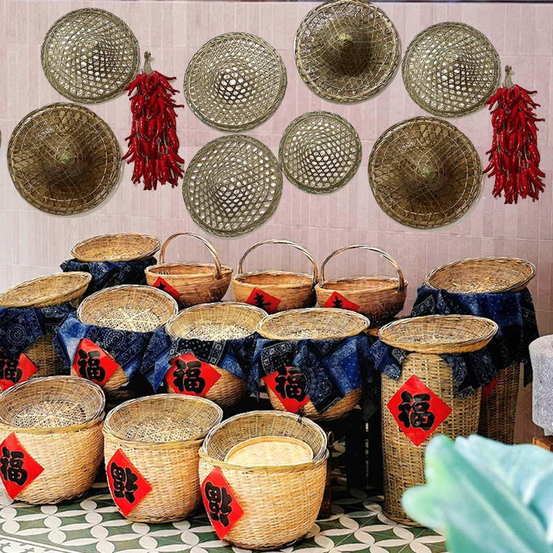 Bamboo Baskets for Restaurant Display, Commercial Vegetable Display Baskets, Agricultural Products and Local Specialties Display, Large Bamboo Baskets