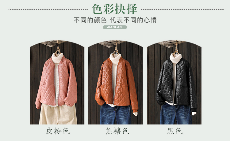 Indigo nguyên bản 2018 thu đông mới áo khoác da ngắn nữ áo khoác rộng cổ áo khoác cotton cotton độn áo khoác áo da báo