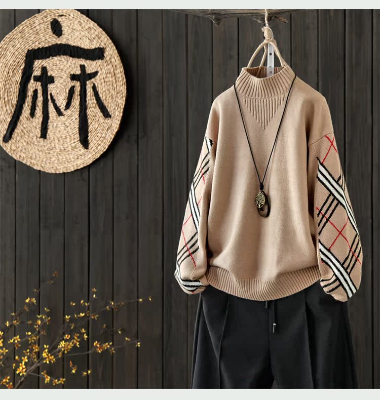 Màu chàm lõi sợi phù hợp với áo len lỏng lẻo gió nửa cổ áo len chạm đáy áo sơ mi nữ bộ len len mùa đông áo ghi lê len cho nữ