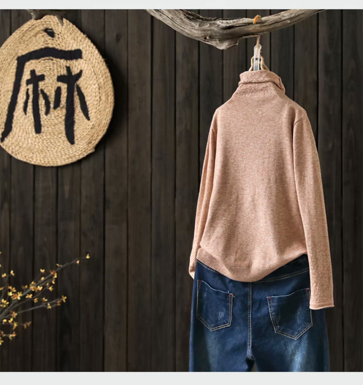 Indigo nữ văn chương gốc gió cao cổ áo len len rỗng đa năng lỏng lẻo đáy áo sơ mi nữ mùa thu áo nữ