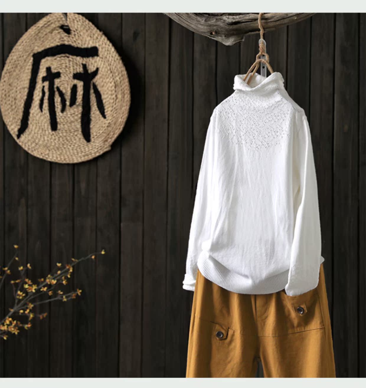 Indigo nữ văn chương gốc gió cao cổ áo len len rỗng đa năng lỏng lẻo đáy áo sơ mi nữ mùa thu áo nữ