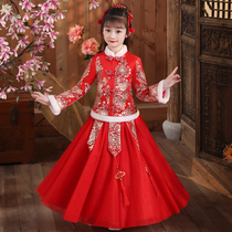 Hanfu girls winter clothes childrens ancient costumes Chinese style plus velvet Chinese New Year Tang dress little girl thickening New year clothes autumn and winter
