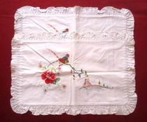 A pair of cultural revolution (flower and bird) machine embroidered pillowcases - brand new unused thick fabric signed