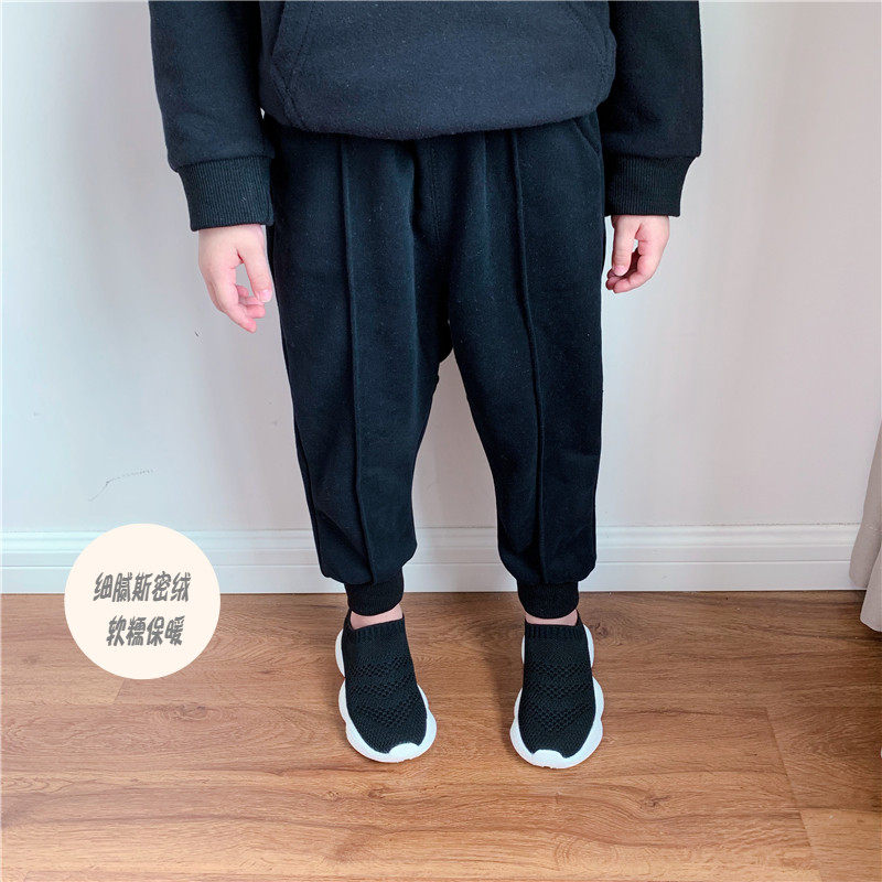 Children's mother boy girl pure cotton thin suede sports pants baby bunches pants children Harun pants casual pants for autumn and winter clothing