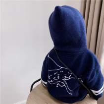 Childrens mother and childrens core yarn plus velvet knitted jacket Baby hooded cardigan Childrens sweater top autumn and winter clothes
