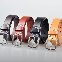 Qianyi leather goods handmade beveled belt Tuscany imported first layer cowhide stainless steel buckle belt New