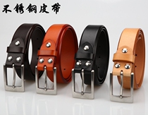 Stainless steel mens narrow belt leather head layer cowhide belt men Korean casual pants with pin buckle belt men