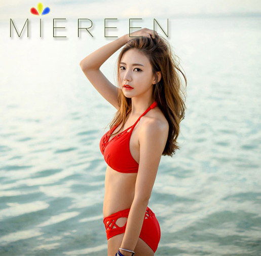 2020 new hollow net bikini big breasts small breasts gathered black red sexy slimming hot spring swimsuit