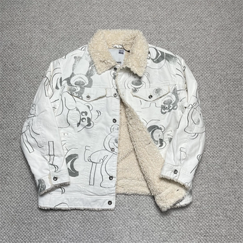 Able Jeans Fur Collar Quilted Denim Jacket Cotton Coat 761053-326 Strawberry Bear Collaboration Model