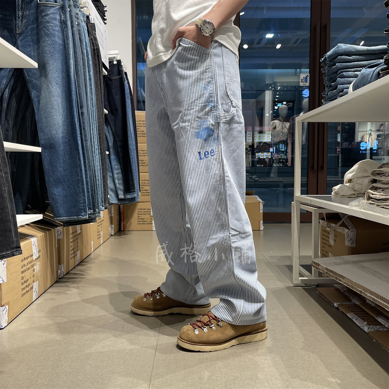 Spring and Summer Thin Lee Loose Straight-Leg Navy Blue Vertical Striped Jeans Lmb241602203424-A05186