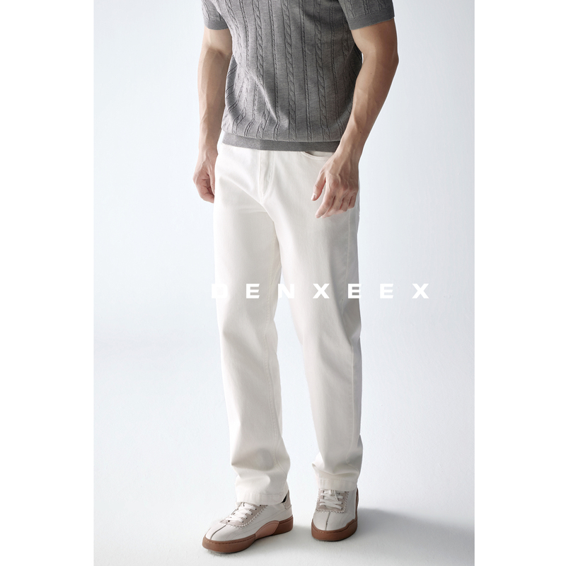 【Elegant Gentleman】Denxeex High-End White Pure Cotton Casual Pants for Men, Versatile Straight-Leg Trousers, Spring and Autumn Style