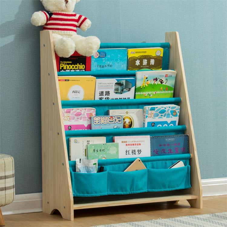 Solid wood children's picture book shelf primary school students floor newspaper shelf kindergarten baby removable and washable canvas bookshelf simple