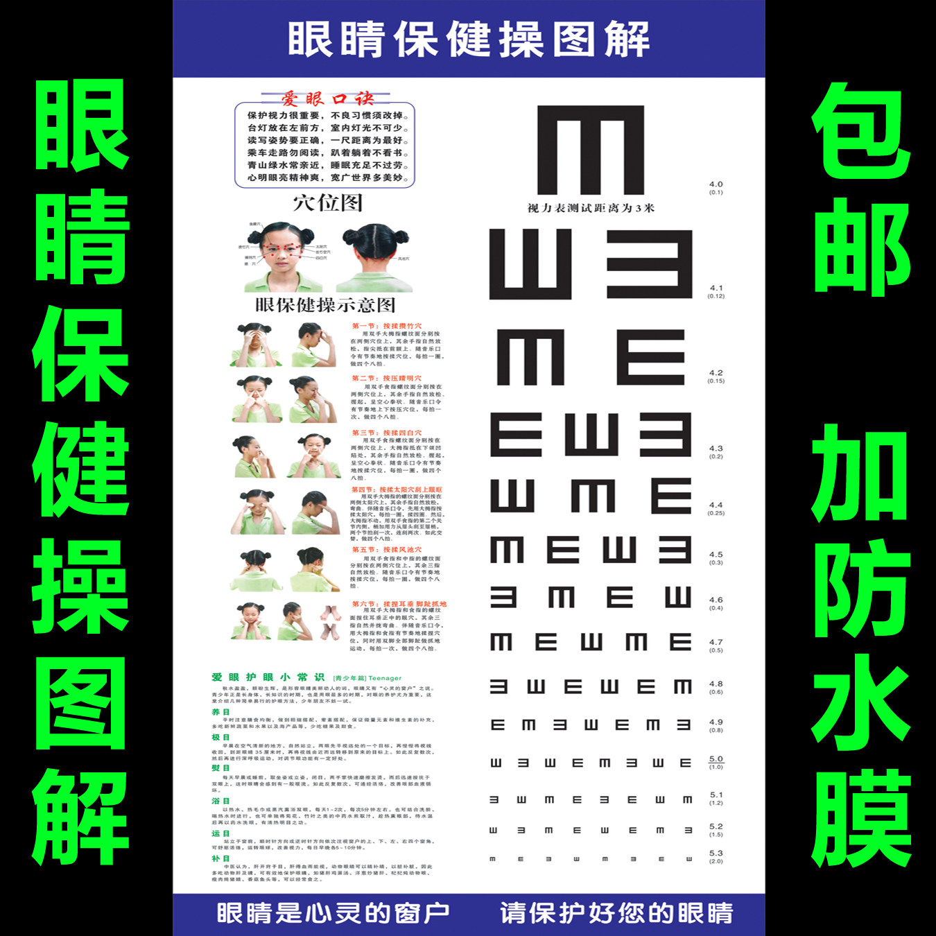 Standard Logarithmic vision Checklist Children's test wall chart Kindergarten class layout Eye exercises Poster stickers