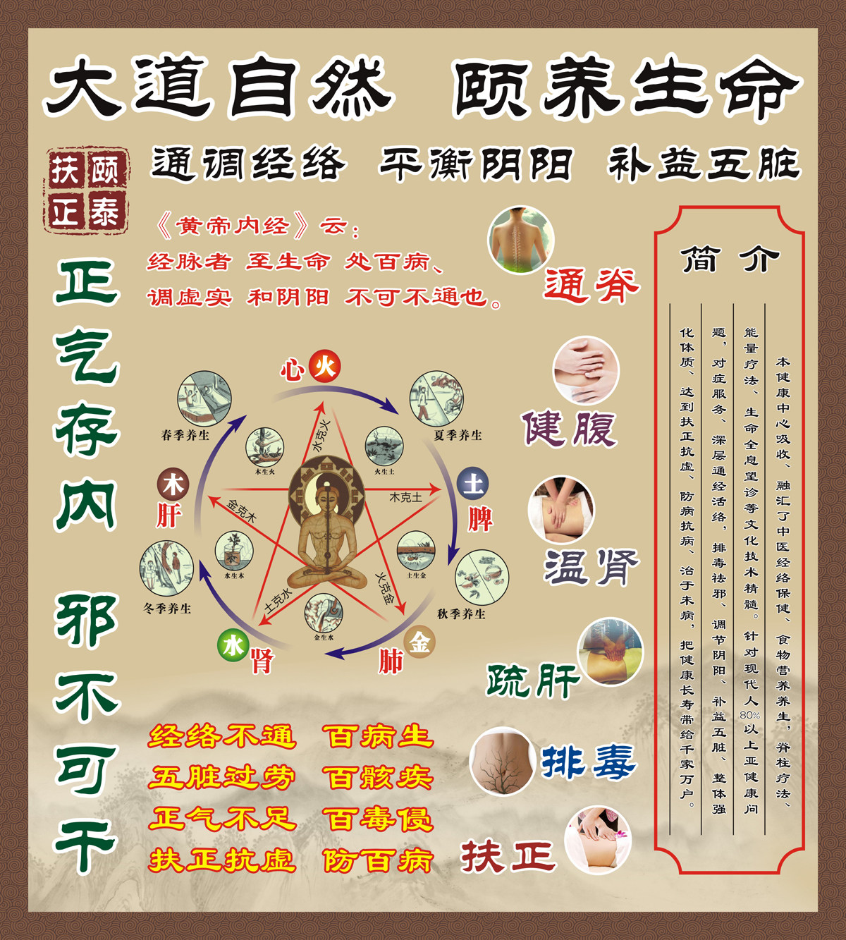 TCM Five Elements Health Flip Chart TongTong Meridian Balance Yin Yang Meridian Tuina Moxibustion Cupping Gua Sha Detoxification Poster