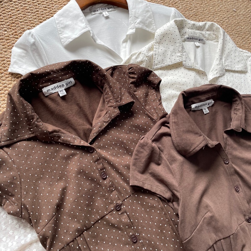 Mad* European and American Style Short-Sleeved Shirt, Pure Cotton, Hot Girl Style Slim Fit Shirt