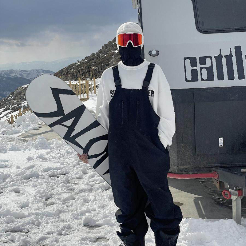 Snowproof, Windproof, Waterproof Ski Bib Pants, Outdoor Workwear, Functional Style, Warm, Loose, Casual Long Pants for Men
