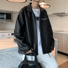 Одежда из кожи 春夏pu皮皮衣男夹克痞帅宽松ins潮牌港风日系小众设计感纯色外套