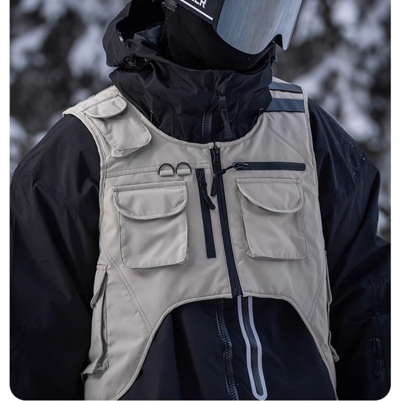 Snowboarding Trendy American Functional Style Multi-Pocket Design High Street Cool Outdoor Sports Vest Gilet Snowboarding Trendy American Functional Style Multi-Pocket Design High Street Cool Outdoor Sports Vest Gilet