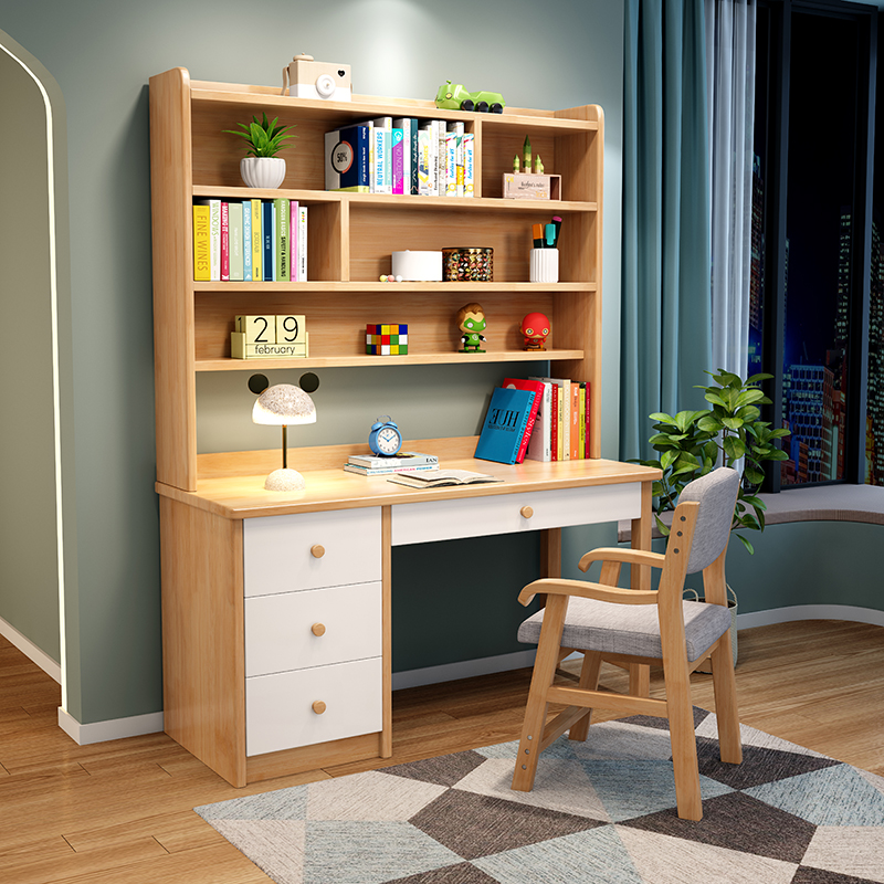 Solid wood desk bookcase bookcase integrated table children study table and chairs Home bedroom teenagers student book table