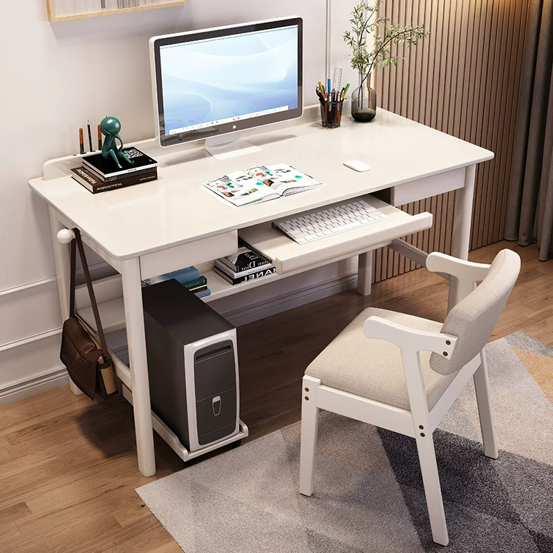 90cm solid wood computer desk rubber wood simple home with keyboard support Chinese style desk solid wood color