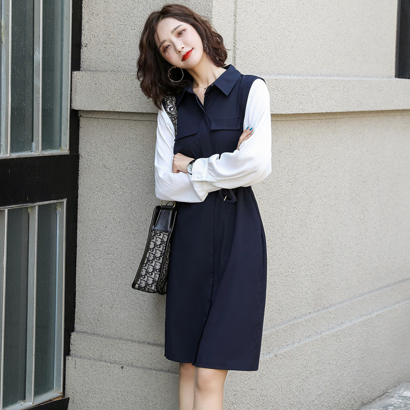 Korean Special Cabinet 2021 Fall New Long Sleeve Ocean Clothing Snowspun Fashion OL Professional Temperament Collection Waist Shirt Skirt